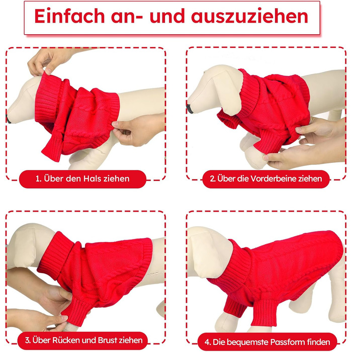 Теплий зимовий светр для собак середнього розміру Queenmore (M, червоний) - для такс, бульдогів, чихуахуа, коргі