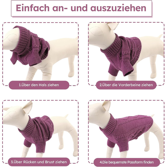 Світер для собак Queenore: теплий, стильний, з в'язаним візерунком для дрібних порід (такса, французький бульдог, чихуахуа, коргі, коти). Розмір S, колір слива.