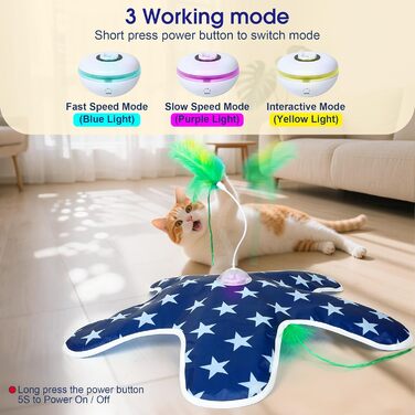 Інтерактивна іграшка для котів PUHOHUN: автоматична мишка з пір'ям, іграшка-палиця з пір'ям, синього кольору