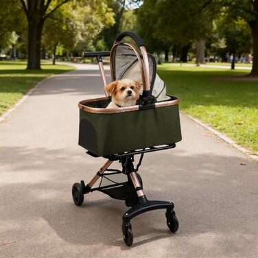 Візок для собак 3 в 1, складний, для маленьких собак та котів, знімний кошик, візок-кіндервоген, сітка, оксфордська тканина, до 20 кг (темно-зелений)