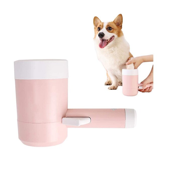 Миска для миття лап тварин Pet Clean, силікон, рожева. Мийка для лап собак та котів, щітка для лап, портативна