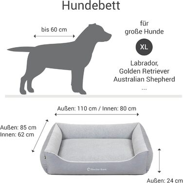 Ліжко для собак Doctor Bark для великих собак - Корзина для собак, яку можна прати - М'яке, пухнасте та затишне ліжко - Міцне та зносостійке - Виготовлено в Німеччині - GreenLabel (XL, 110x85 см, світло-сірий)