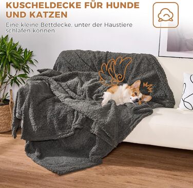 Водонепроникний килимок для собак, миючий, 120 x 100 см, двосторонній, для собак та котів середніх та великих порід, захист дивану та ліжка, м'який фліс Sherpa та фланель, сірий L (120 x 100 см)