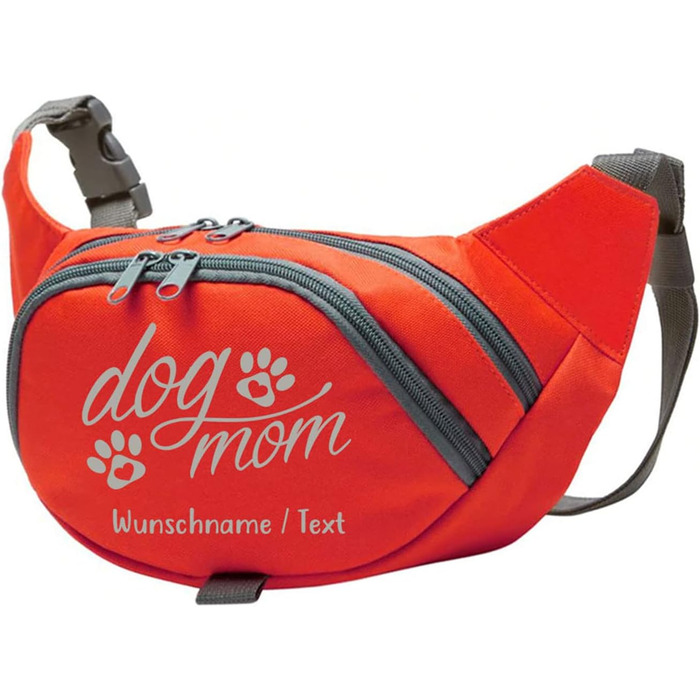 Персоналізована сумка-бананка для собак 'Dog Mom' з іменем | Лежанка для тренування | Сумка для ласощів (Чорний/Світло-блакитний) (Червоний / Срібний)