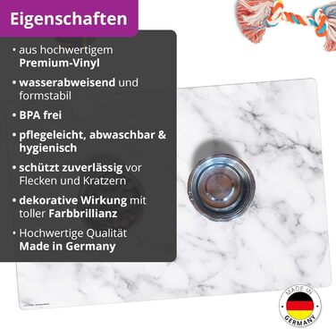 Підкладка для годівлі собак та котів 'Величний Білий Мрамор' з преміум вінілу - 60x40 см – неслизька, миюча, міцна - Зроблено в Німеччині