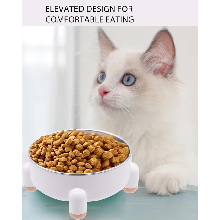 Миски для котів та собак з нержавіючої сталі, антиковзкі, підняті, 2 шт. (Білий)