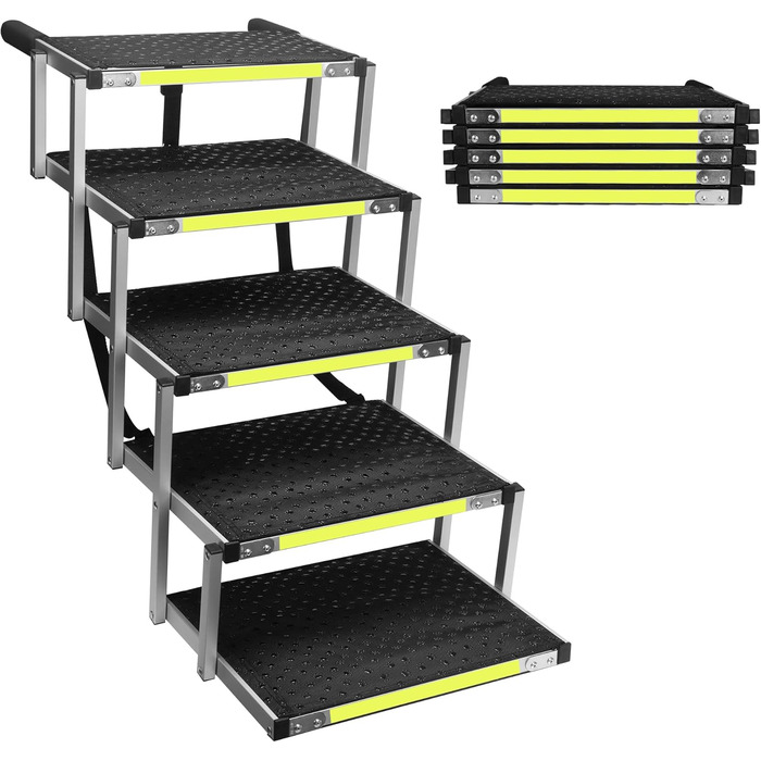 Сходинка для собак Robuster з 6 сходинками, покриття 1680D PVC, антиковзка, легка та портативна – ідеально для авто, SUV, вантажівки – Чорний (106 x 80 x 43 см), алюмінієва конструкція