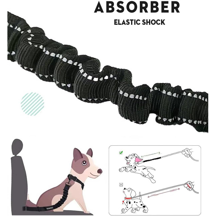 Ремінь безпеки для собак в авто: 2 шт., чорний, 60 см, з регулюванням та амортизацією