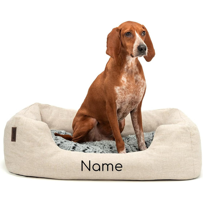 Кругле ліжко для собак та котів Lionto з м'яким двостороннім подушкою, бежеве, 80x60 см