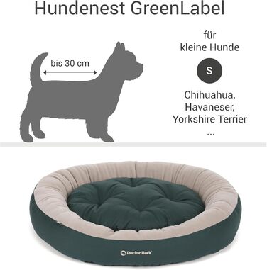 Зручне ліжко для собак Doctor Bark GreenLabel (S, 50x40 см, зелене) - м'яке, кругленьке гніздо з ворсистим подушками з флісу/бавовни