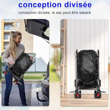 Візок для собак та котів OHMG, складний, до 20 кг, чорний, з гальмом 360° та великим кошиком