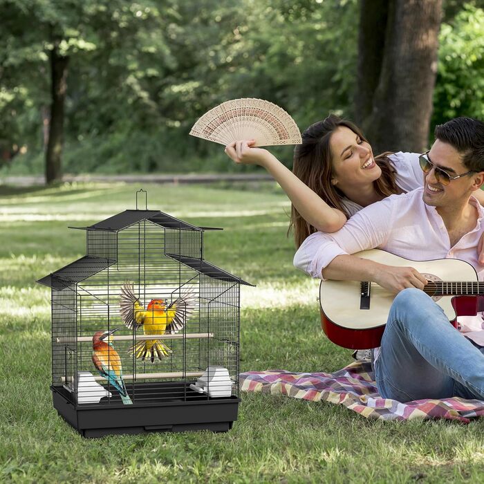 Велика клітка для птахів NAIZY 46x36x62 см, металевий вольєр для папуг і хвилястих папужок, для дому та вулиці, з висувним піддоном, 2 дерев'яними жердками та 2 годівницями, модель 3001