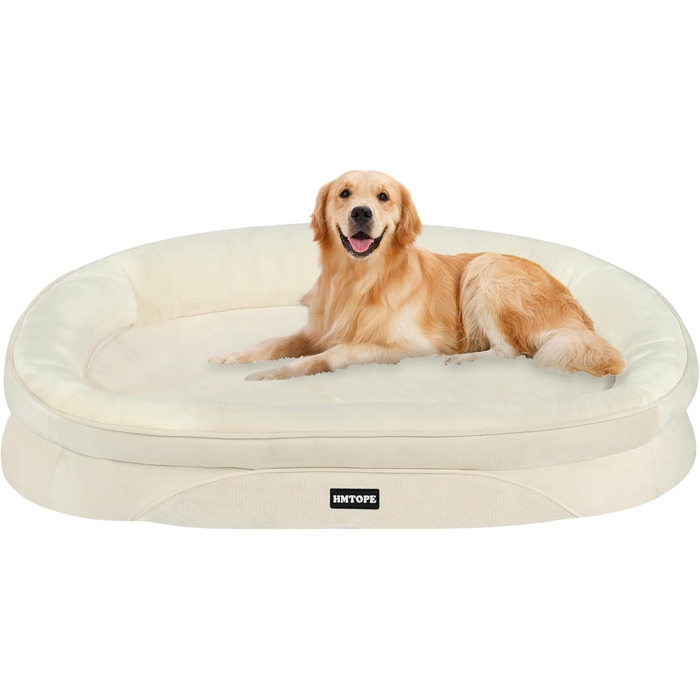 Ортопедичне ліжко для собак, лежанка для собак з валиками, кошик для собак з антиковзною основою, знімне та пральне, для собак середніх та великих порід, 106 x 79 x 17 см, оливковий колір