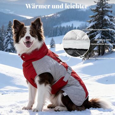 Зимовий теплий куртка для собак, вітро- та водовідштовхуючий, з потовщеним коміром, регульована блискавка, тепла зимова куртка для собак (Червоний/Сірий, M (58,6-68,6 см))