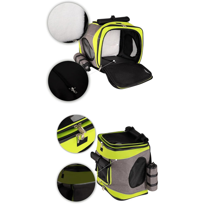 Сумка-рюкзак для кота Lionto, сіро-зелений, 34x30x42 см, водонепроникна, з кишенею для пляшки та подушкою, до 10 кг