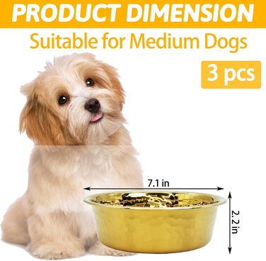 Набір з 3 преміум-мисок для собак та котів Kathson, нержавіюча сталь, міцний метал, для корму та води, для маленьких, середніх та великих тварин, стакові, діаметр 18 см, можна мити в посудомийній машині