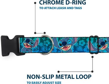 Нашийник Buckle-Down з пластиковим затискачем - Stitch Expressions/Колаж гібіскусу зелено-блакитний градієнт - ширина 1 дюйм - підходить для шиї 15-26 дюймів - великий