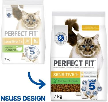 Сухий корм для дорослих котів Perfect Fit Sensitive 1+ з індичкою, 7 кг