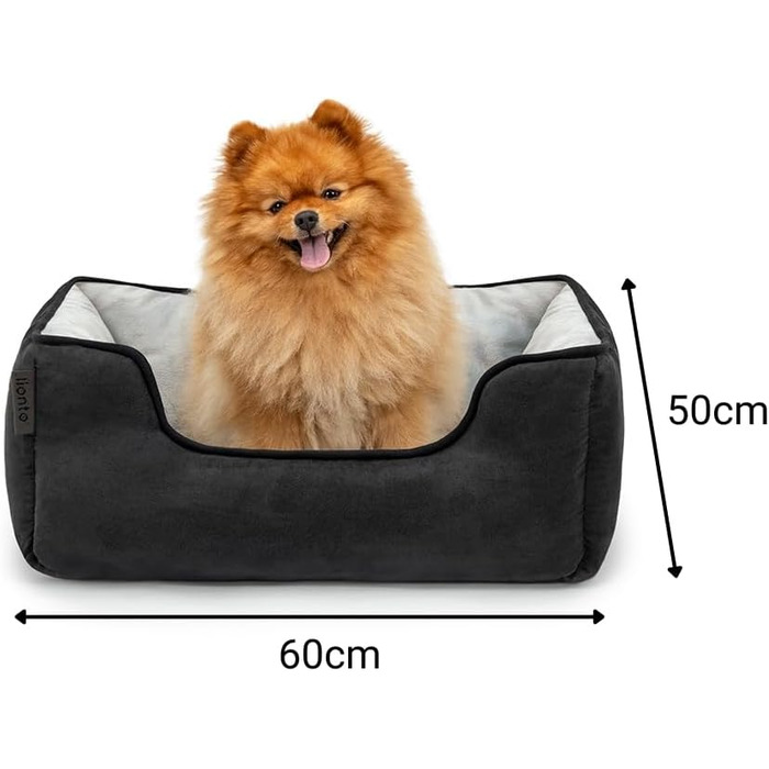 Крісло-ліжко для собак Lionto 2-в-1, 60x50 см, чорний/сірий, зручний вхід, м'яке, для собак та котів