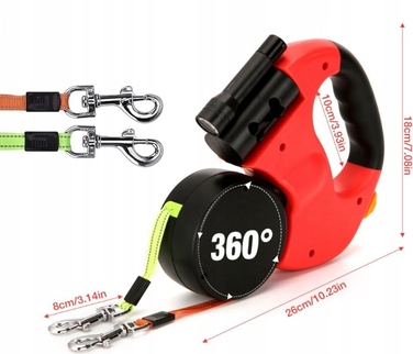 Подвійний автоматичний рулетки-повідець для собак 3м з ліхтариком, міцний ретрактор до 10 кг