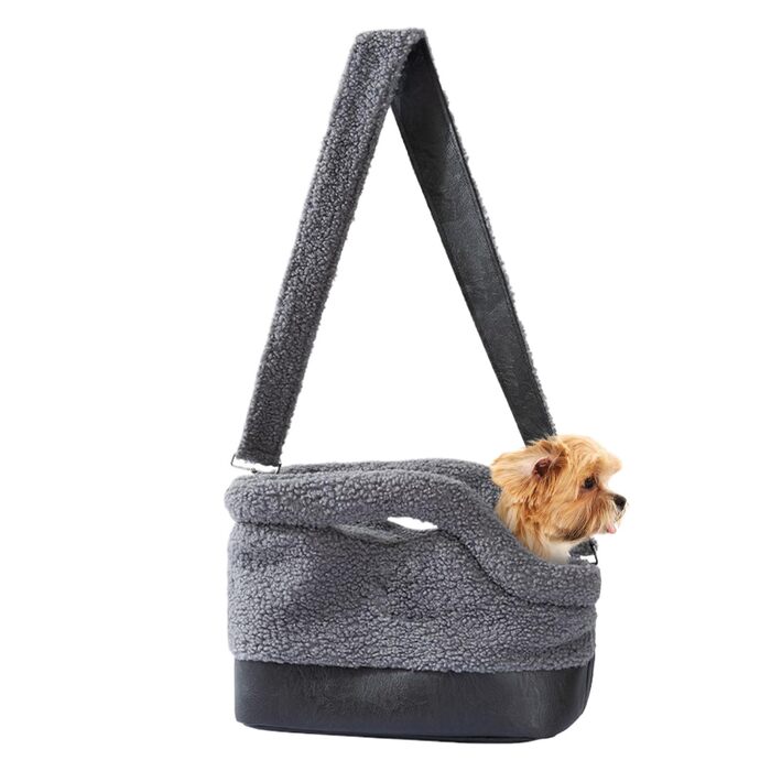 Транспортна сумка для цуценят: водонепроникна, тепла, з безпечним кріпленням та плечовим ременем. Підходить для маленьких порід та кошенят, для прогулянок у холодну погоду (сіра)