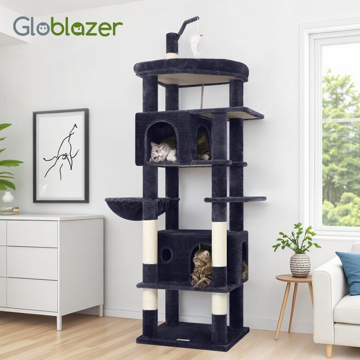Комплекс для котів Globlazer Kratzbaum 188 см з будиночками, платформами та іграшками темно-сірого кольору
