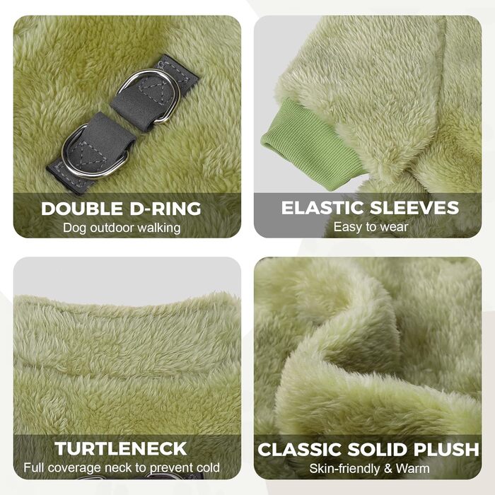 Піжама для собак, теплий зимовий светр, м'який велюр, для цуценят та собак середніх розмірів, котів, великих, зелений