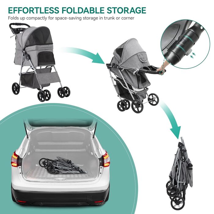 Візок для собак YITAHOME - переноска для тварин до 15 кг, сірий