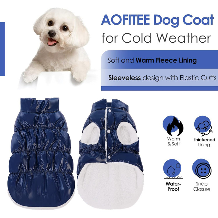 Зимовий одяг для собак AOFITEE: тепла водонепроникна жилетка з флісу для малих та середніх собак (Large, Marineblau)