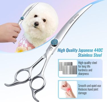 Професійна шерсторізальна ножиця Fenice для собак - 45°, 19.1 см, з нержавіючої сталі 440C