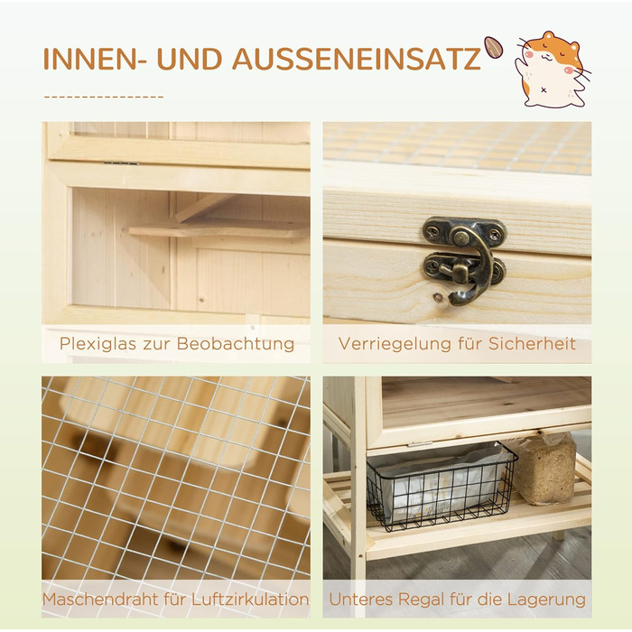 Клітка для гризунів PawHut 5 поверхів, 60 x 40 x 120 см, з драбиною, з натурального дерева, для хом'яків, мишей, дрібних тварин