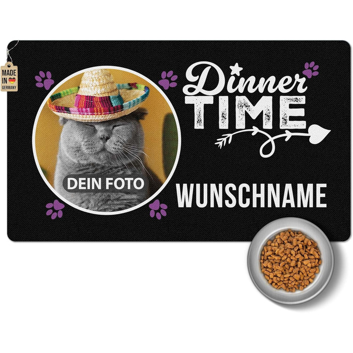Персоналізована килимок для годування домашніх тварин з ім'ям та фото - Royal Print, 60 x 35 см, неслизький