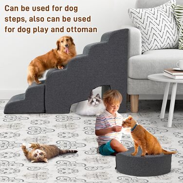 Сходинка для собак, 76,2 см, 6 сходинок, для маленьких та великих собак, неслизькі, сірі. Сходи для собак до ліжка, 6-ступеневі, 30,5H
