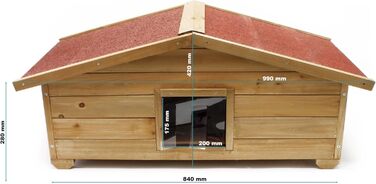 Дім для котів Wiltec великий 99 x 52 x 42 см з дерева, котяча хатинка для саду або тераси, ізольована та стійка до погодних умов, котяча печера