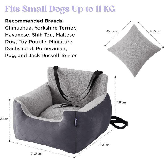 Автокрісло для собак Lesure - сіре, водонепроникне, з поворотком для повіска, для маленьких собак