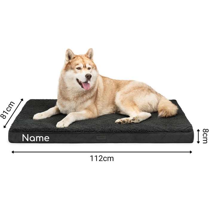 Ортопедичне ліжко для собак Lionto, 112x81x8 см, міцне, з м'яким плюшем, знімний та пральний чохол, водовідштовхувальне, для собак та котів, з нанесенням імені