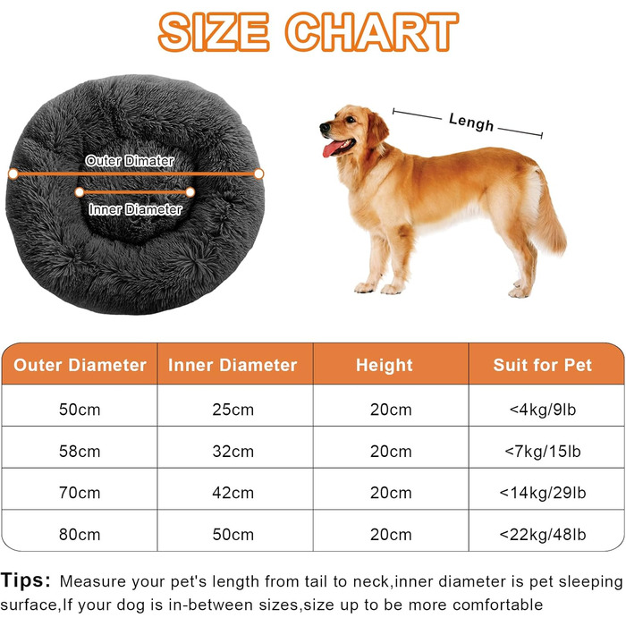 М'яке ліжко для собак та котів у вигляді пончика, плюшеве, кругле, 58 см, темно-сіре