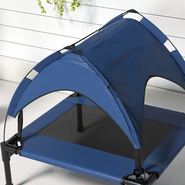 PawHut Підвищене собаче ліжко з балдахіном, ліжко для домашніх тварин, вулична лежанка для собак з дахом, дихаюча, для маленьких та середніх собак, Оксфорд, 76 x 61 x 69,5 см (76 x 61 x 70 см, Блакитний)