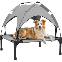 Крісло-ліжко для собак PawHut з балдахіном, сіре, 76 x 61 x 69,5 см
