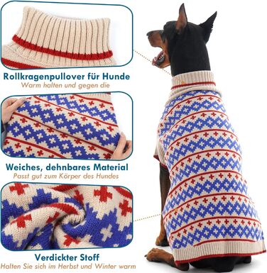 Теплий в'язаний зимовий пуловер для собак великих порід Katzinst | Зимовий пуловер для собак, Лабрадор, Доберман (Абрикосовий, 3XL)