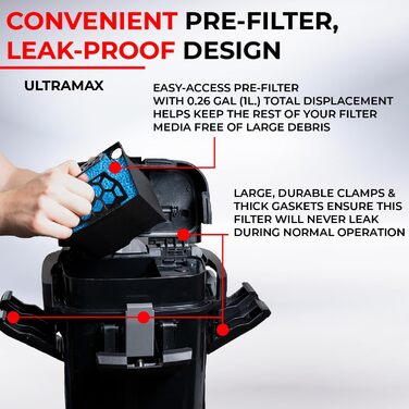 Фільтр каністровий Aquael ULTRAMAX 1000-15W для прісноводних та морських акваріумів, чорний