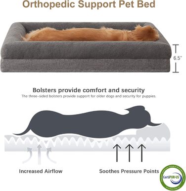 Ортопедичне собаче ліжко RRPETHOME, велике, знімний чохол, водонепроникне, сіре (36x27x6.5 см)