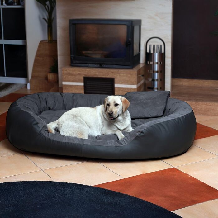 Tierlando® Philip VIP: собаче ліжко з велюрової шкіри, зручний матрац, 110x80 см, графіт