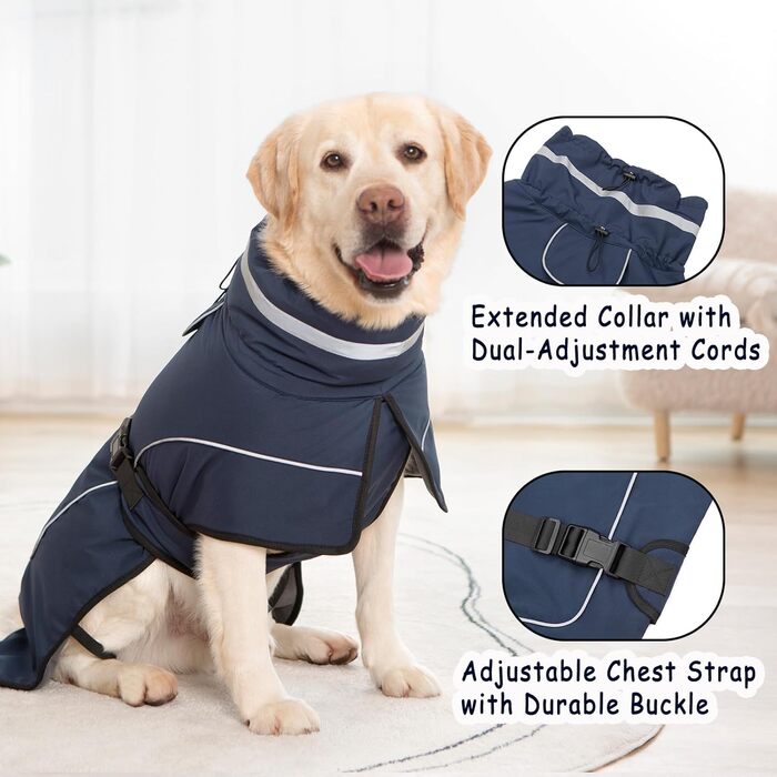 Водонепроникний зимовий одяг для собак: теплий пуховик, куртка, флісовий светр, одяг для собак з коміром з хутром, світловідбиваючий, для малих, середніх та великих собак, водонепроникний, колір морської хвилі (M)