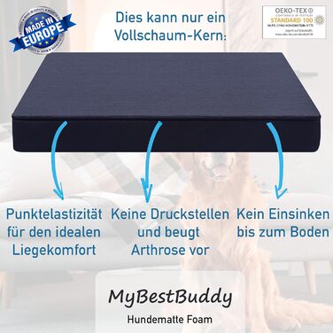 MyBestBuddy ортопедична подушка для собак, преміум, 8 см пінний наповнювач, сіра, 80x60 см, знімний тканинний чохол, прати при 40°C, гіпоалергенна, лежак для середніх собак