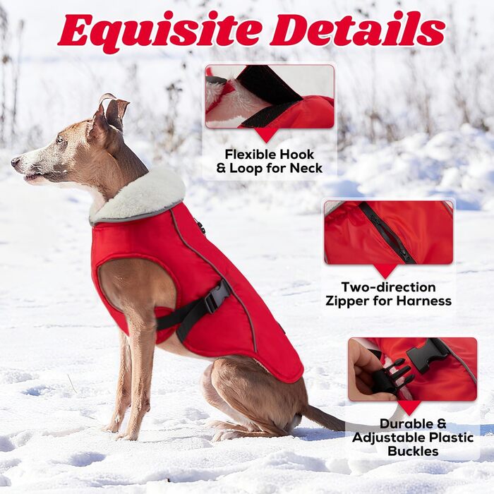 Зимова куртка для собак EMUST, тепла та вітронепроникна, червона, для середніх собак, розмір M