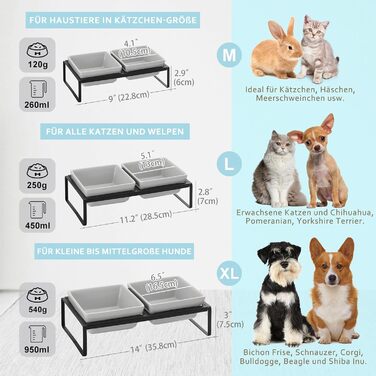 Підвищена годівниця для котів та собак HCHLQLZ, 2 шт. по 280 мл, кераміка, сіра