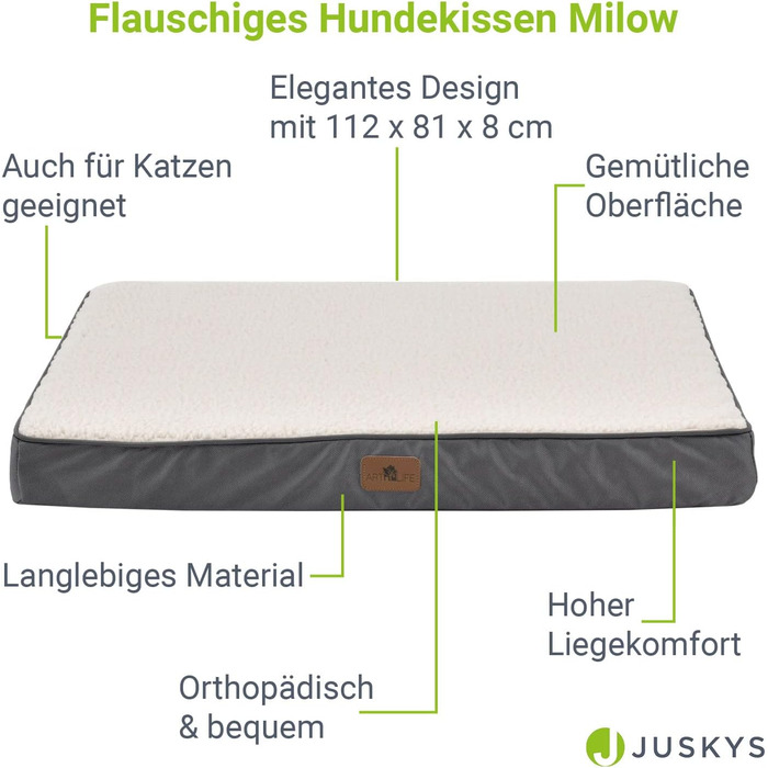 Ортопедичне ліжко для собак Juskys Milow 112x81 см, м'яке, міцне, знімний та праний чохол, подушка та мат для великих собак, бежеве