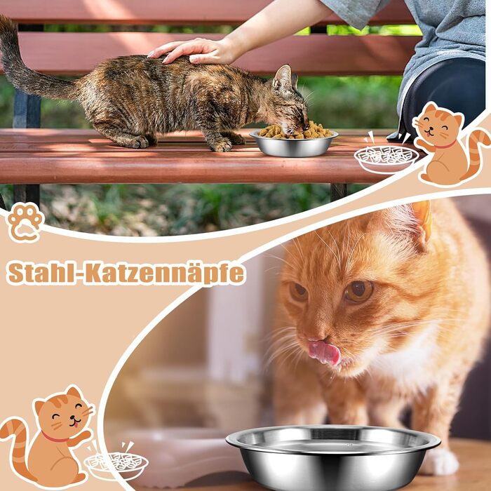 Набір з 8 мисок для котів Loppdece з нержавіючої сталі, 14 см, для чутливих вусів, підходить для кошенят та маленьких собак, можна мити в посудомийній машині