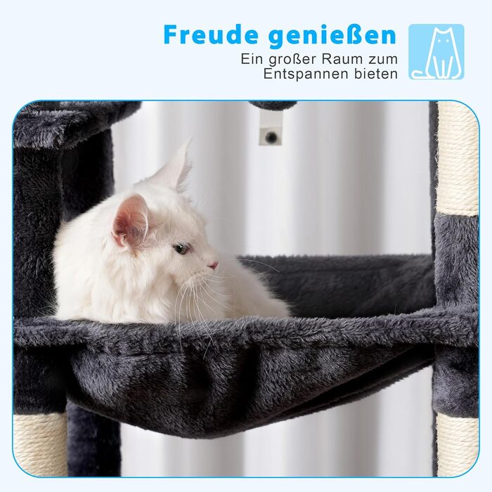 Котячий будиночок Hey-brother Kratzbaum: багатоповерховий, 145 см, сірий, з лежаком та гамаком